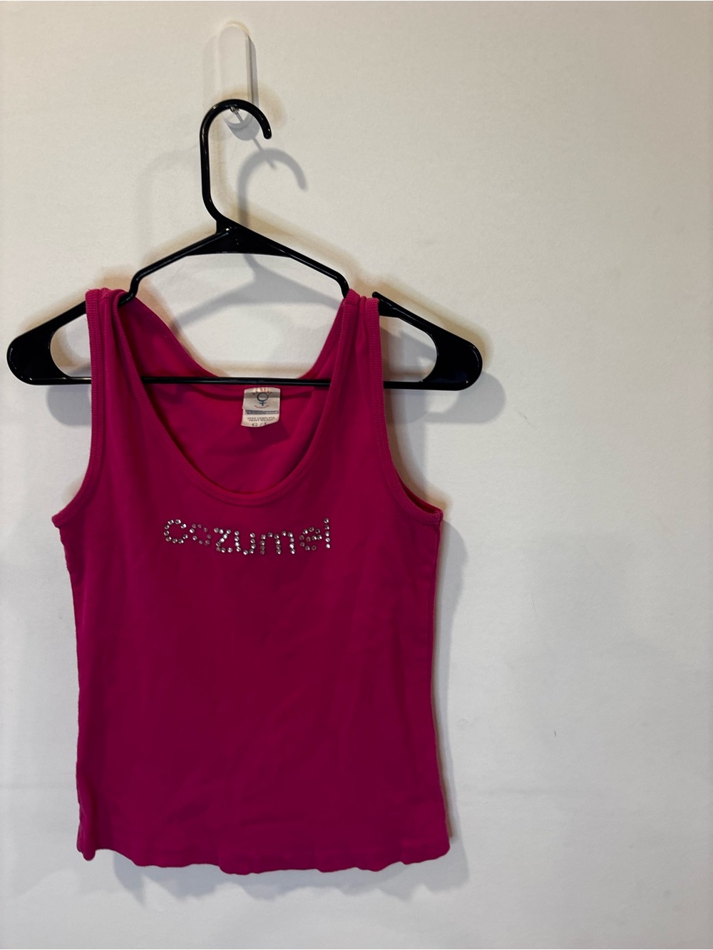 Bright Pink Rhinestone Logo Tank Top Cozumel Y2K Coded